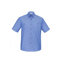 Mens Wrinkle Free Chambray Short Sleeve Shirt